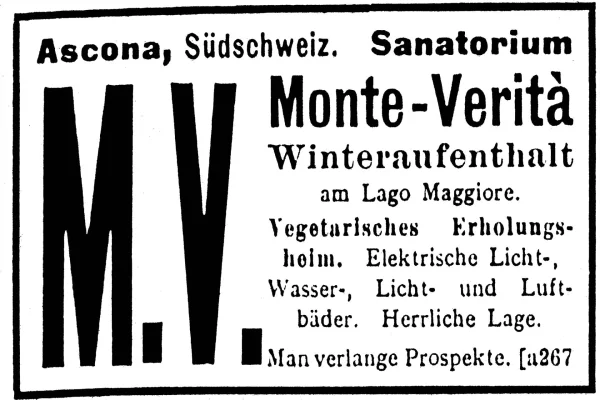Pubblicità Sanatorio Monte Verità